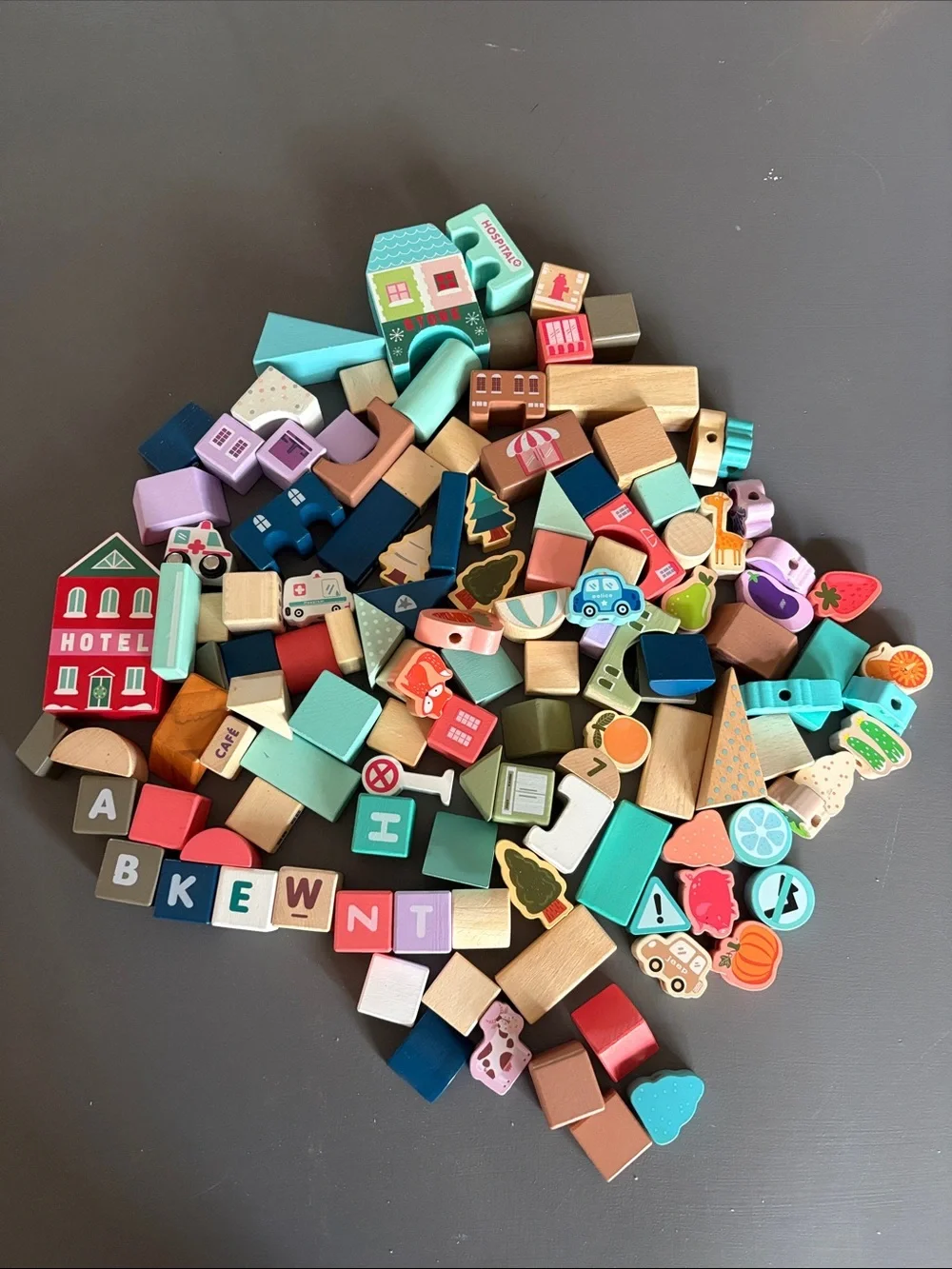 Wooden Colorful Kids Toy Building Blocks Set - Multicolor